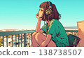 A woman listening to music on her balcony 138738507