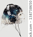 A woman listening to music while imagining a starry sky. 138738650