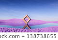 Modern 3d render showing golden rhombus sculpture reflected in blue lake within a landscape. 138738655
