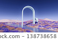 Futuristic 3d illustration featuring geometric arch structures in an alien environment 138738658
