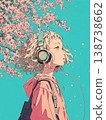 A woman listening to music under a cherry tree 138738662