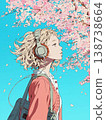 A woman listening to music under a cherry tree 138738664