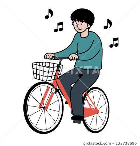 Vector illustration of a person riding a bicycle while listening to music with earphones on. 138738690