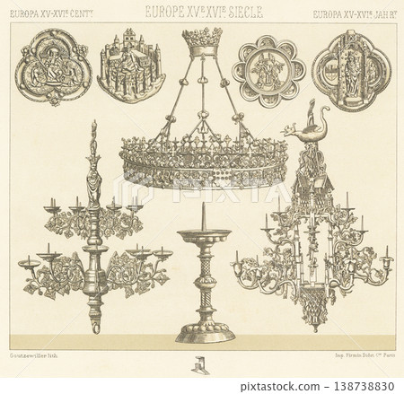 Illustration of a chandelier from early modern Europe 138738830