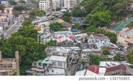 March 28 2026 Dense tin roof homes across Cha Kwo Ling, HK 138738865