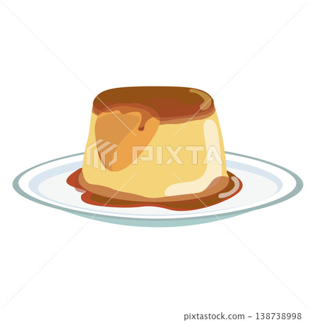 An illustration of a half-eaten pudding on a plate. An illustration of a half-eaten pudding on a plate. 138738998