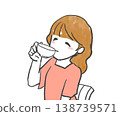 A simple illustration of a woman drinking tea. 138739571