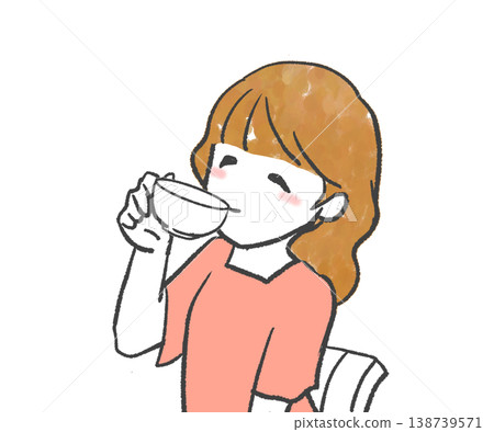A simple illustration of a woman drinking tea. 138739571