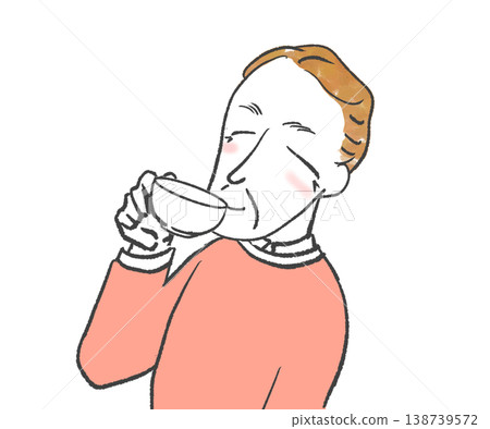 A simple illustration of a man drinking tea. 138739572