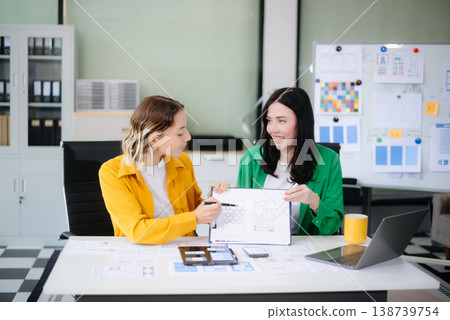 Woman people meeting team brainstorming on their project with laptop, smartphone and digital tablet. 138739754