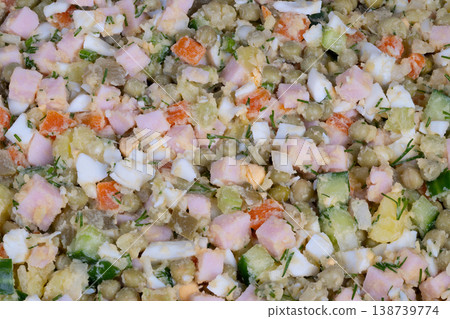 Wholesome vegetable ham dish. Nourishing meal featuring vegetables and smoked ham. Satisfying mixture of fresh vegetables and savory ham combined with smooth mayonnaise Wholesome vegetable ham dish. Nourishing meal featuring vegetables and smoked ham. Satisfying mixture of fresh vegetables and savory ham combined with smooth mayonnaise 138739774