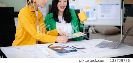 Woman people meeting team brainstorming on their project with laptop, smartphone and digital tablet. Woman people meeting team brainstorming on their project with laptop, smartphone and digital tablet. 138739786