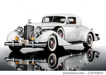 Stunning white 1936 Packard classic car coupe, showcasing timeless luxury and vintage design. Perfect for automotive enthusiasts and historical themes. 138740045