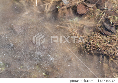 Ice softly melts. Dewdrops rest on arid grass. Frozen water gradually disappears onto cracked ground. Melting ice creates gentle streams on dry and cracked terrain Ice softly melts. Dewdrops rest on arid grass. Frozen water gradually disappears onto cracked ground. Melting ice creates gentle streams on dry and cracked terrain 138740052