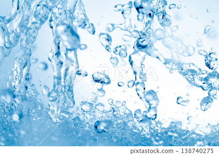 Water splashes against an abstract blue background for beauty purposes. Water splashes against an abstract blue background for beauty purposes. 138740275
