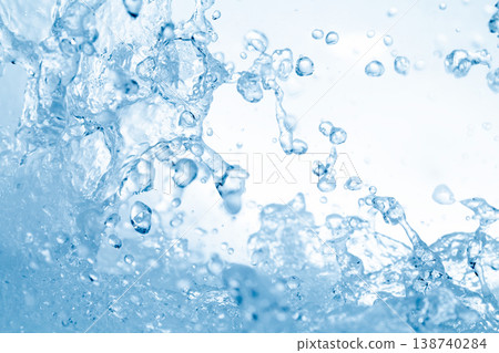 Water splashes against an abstract blue background for beauty purposes. 138740284