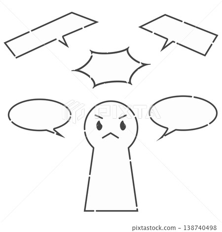 Simple illustration set of characters and speech bubbles for conversations: anger, communication material. Simple illustration set of characters and speech bubbles for conversations: anger, communication material. 138740498