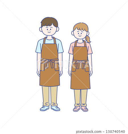 身穿圍裙的男女全身插圖 138740540