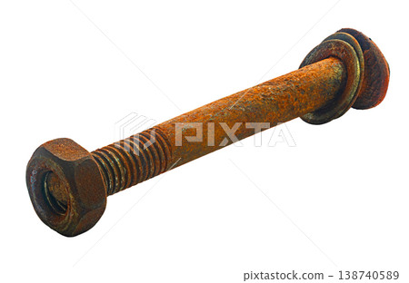 rusty construction bolt close-up on white isolated background 138740589
