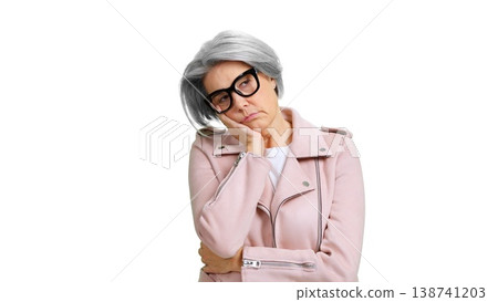 Senior woman feeling tired and bored with gray hair Senior woman feeling tired and bored with gray hair 138741203