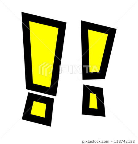 "!!" exclamation mark character part. A pop-style symbol with a thick black outline and yellow letters. Material for attracting attention, surprise, and sales. 138742188