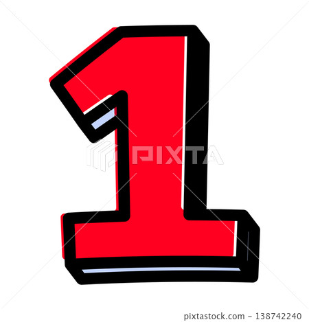 A pop-style single "1" font. Features a bold black outline and red lettering in a comic book style. Ideal for sales and pricing. 138742240