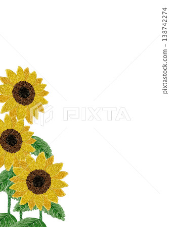 [Sunflower Vertical Frame] Hand-embroidered illustration material 138742274