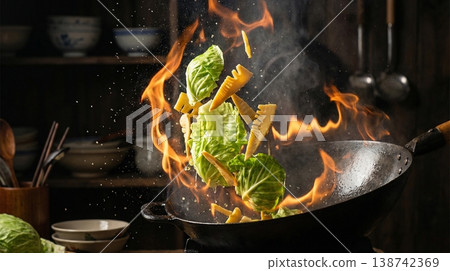 春天的蔬菜在空中飛舞 138742369