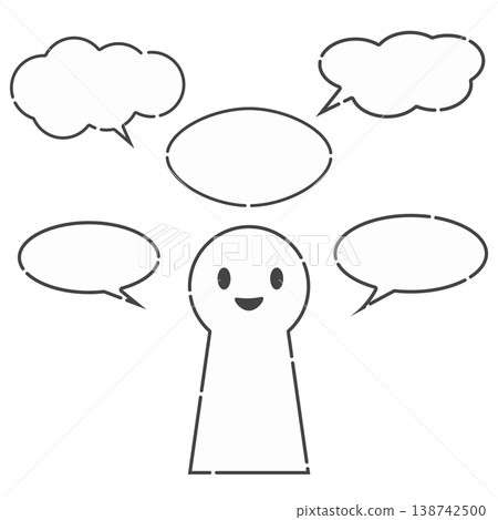 Simple illustration set of people and speech bubbles with conversations, featuring smiles and communication elements. Simple illustration set of people and speech bubbles with conversations, featuring smiles and communication elements. 138742500