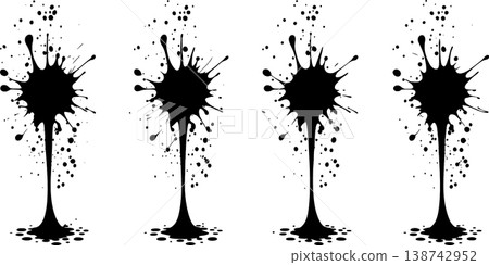 Set of black ink splashes and drops. handdrawn spray blobs and spatter design elements Set of black ink splashes and drops. handdrawn spray blobs and spatter design elements 138742952