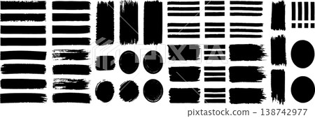 Paint brush stroke, ink splash and grungy decoration elements. Grunge brush splatter, texture, frame Paint brush stroke, ink splash and grungy decoration elements. Grunge brush splatter, texture, frame 138742977