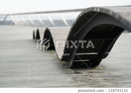 Curved Wooden Bench Architecture Design Art Structure Curved Wooden Bench Architecture Design Art Structure 138743132