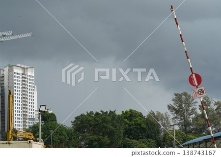 Construction Site Under Stormy Sky Urban Development Project 138743167