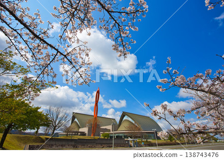 A view of the concert hall with cherry blossoms in full bloom. A view of the concert hall with cherry blossoms in full bloom. 138743476