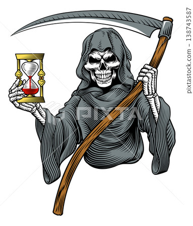 Grim Reaper Death Skeleton Vintage Woodcut Style Grim Reaper Death Skeleton Vintage Woodcut Style 138743587
