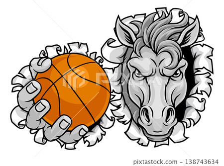 Horse Mustang Stallion Basketball Sports Mascot Horse Mustang Stallion Basketball Sports Mascot 138743634