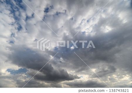 Expansive atmospheric ceiling featuring different cloud formations and patterns. Vast overhead sky displaying mixture of altocumulus and cirrus cloud structures throughout horizon Expansive atmospheric ceiling featuring different cloud formations and patterns. Vast overhead sky displaying mixture of altocumulus and cirrus cloud structures throughout horizon 138743821