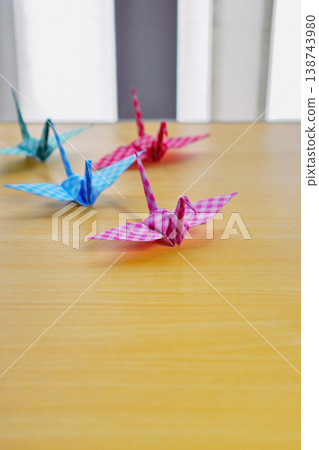 Colorful origami cranes 138743980