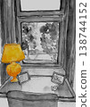 一幅手繪的復古風格單色窗台水彩插圖。 138744152