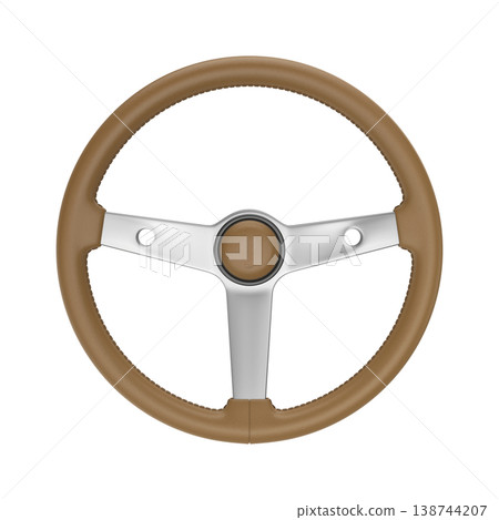 Brown leather retro sports car steering wheel Brown leather retro sports car steering wheel 138744207