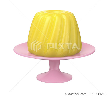 Yellow jelly dessert on pink cake stand Yellow jelly dessert on pink cake stand 138744210