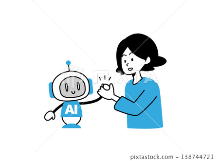 一位女士與人工智慧機器人握手的向量插圖。 一位女士與人工智慧機器人握手的向量插圖。 138744721
