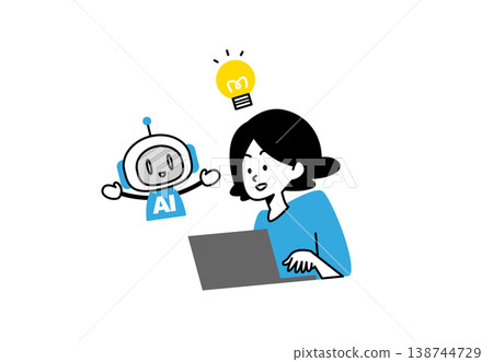 Vector illustration of a woman solving a problem with AI Vector illustration of a woman solving a problem with AI 138744729