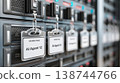 Close up computer server rack holding Ai agents staff identity card tag. Organized data center environment conveying reliable technology management 138744766