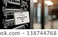 Editorial photo close up shot clear focus computer server room standard badge showing secure access pass for serious production team staff 138744768