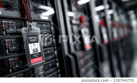 Secure server rack inside data center displaying identity badge for ai agent network access control feeling serious and protected professional environment 138744770