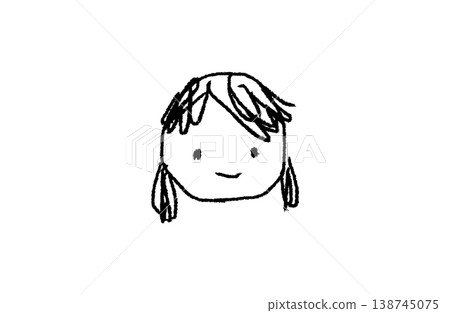 手繪蠟筆風格女孩臉部插圖（僅黑色線條） 138745075