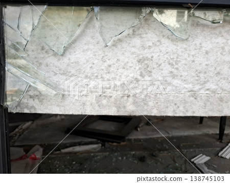 Gritty Cinematic scene of broken glass and debris Gritty Cinematic scene of broken glass and debris 138745103