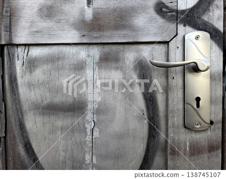 Graffiti covered door with metal handle Urban Minimalist mood Graffiti covered door with metal handle Urban Minimalist mood 138745107