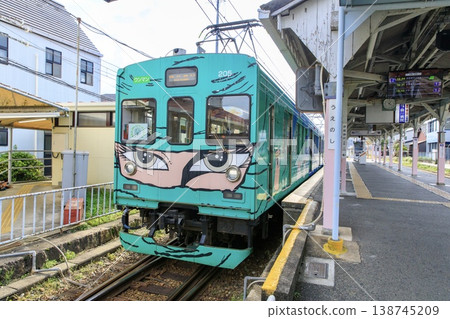 Iga Railway's 200 series Ninja Train stopped at Ueno-shi Station. Iga Railway's 200 series Ninja Train stopped at Ueno-shi Station. 138745209